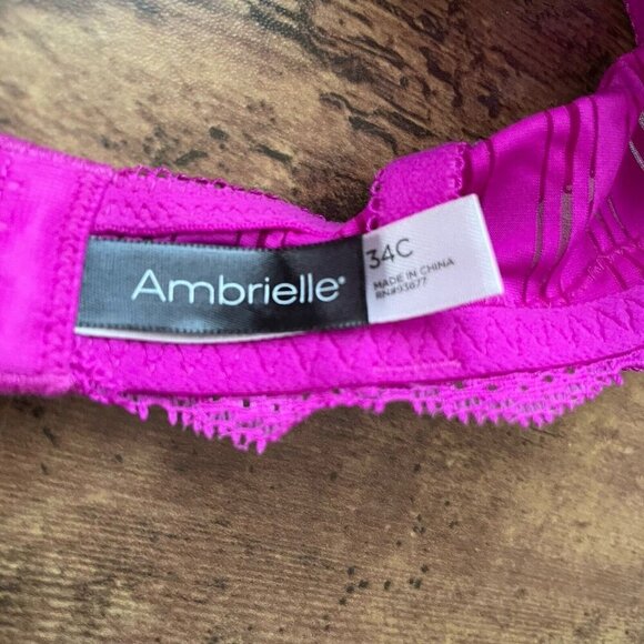Ambrielle 34C Bra Raspberry Pink Sensual Stripe Plunge Push Up Padded Underwire - Picture 9 of 9